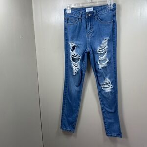 GOGO JEANS Dream Fit Medium Wash High Rise Ripped Distressed Skinny Jeans Size 3